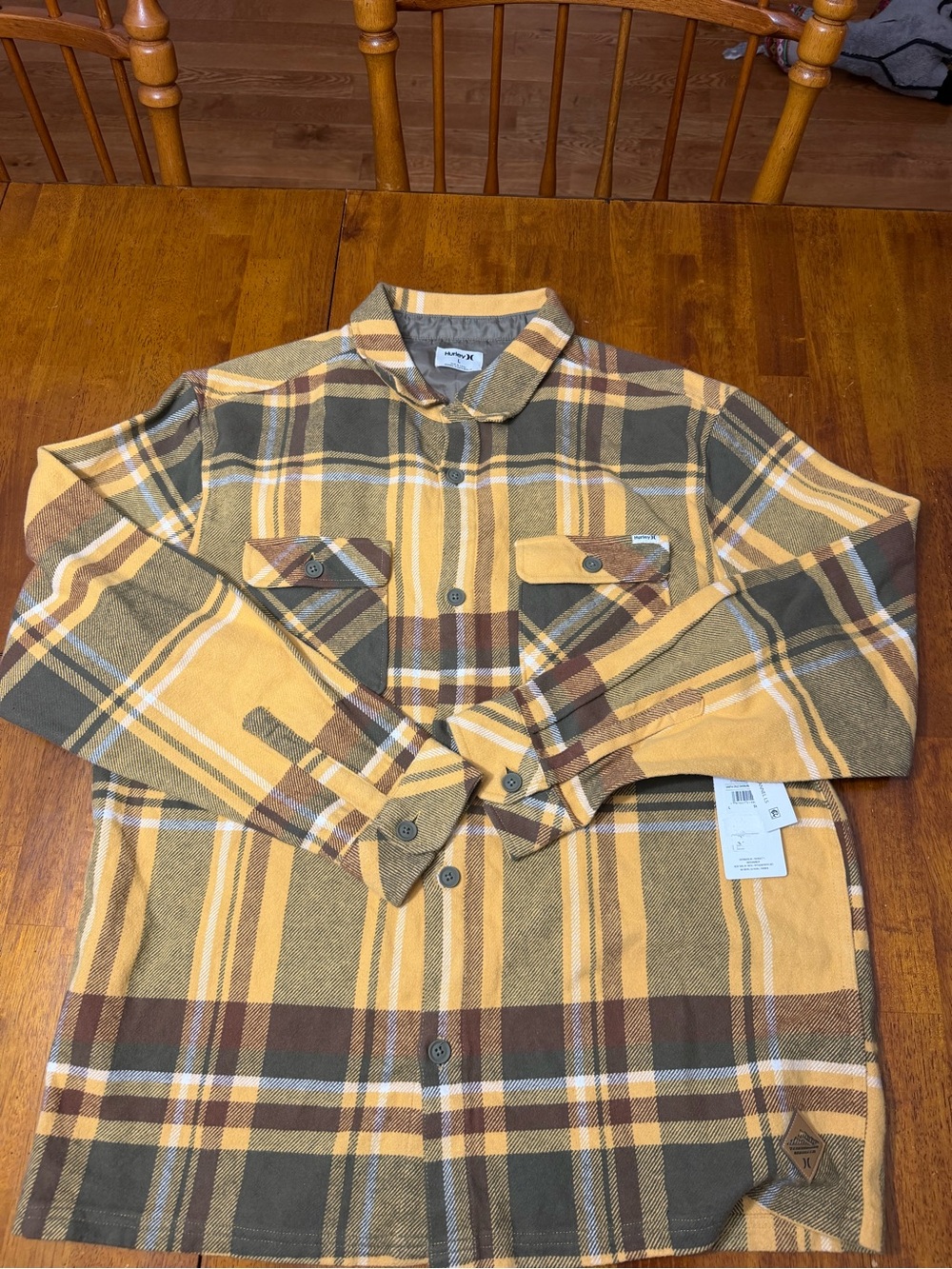 Brand New Men's Hurley Brown Button-Front Long Sleeve Flannel Shirt Size Large